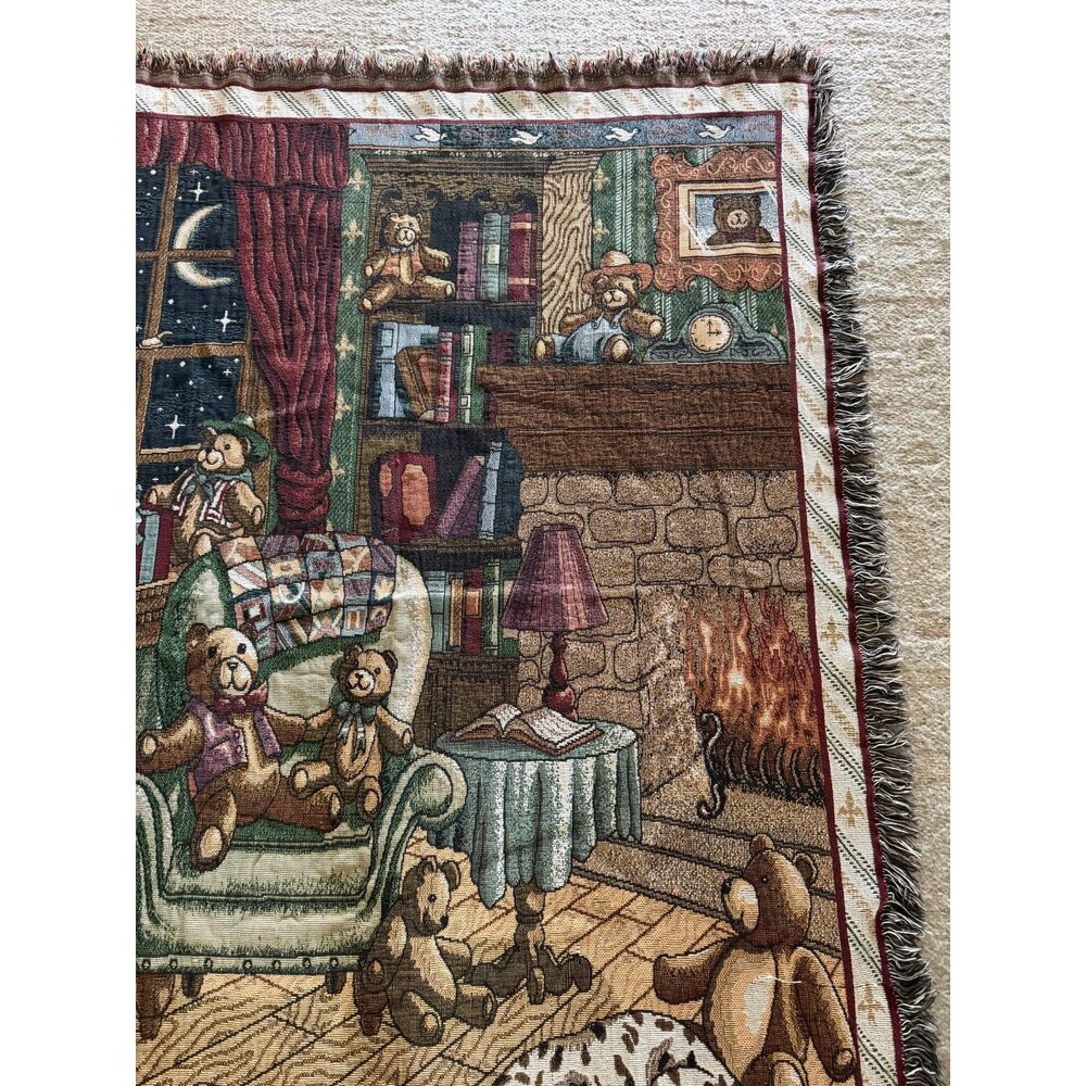 Teddy Bears by Fireplace Woven Tapestry Afghan Throw Blanket Dalmatian 66 X 46 - Picture 3 of 8